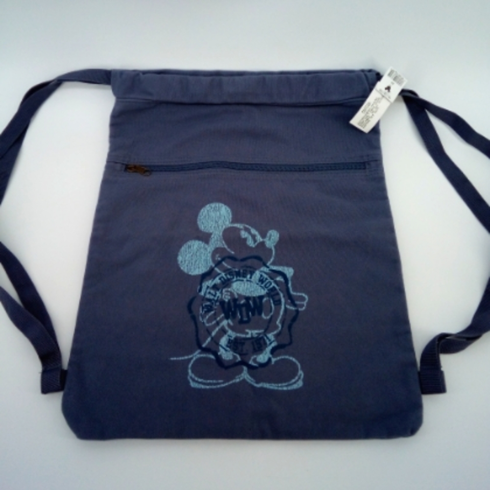 NWT Walt Disney World Resort 100% Cotton Blue Gray Mickey Mouse Drawstring Bag